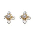 Yellow rhinestone pearl flower stud earrings for women, 2026 new fashion earrings, wholesale summer floral earrings
