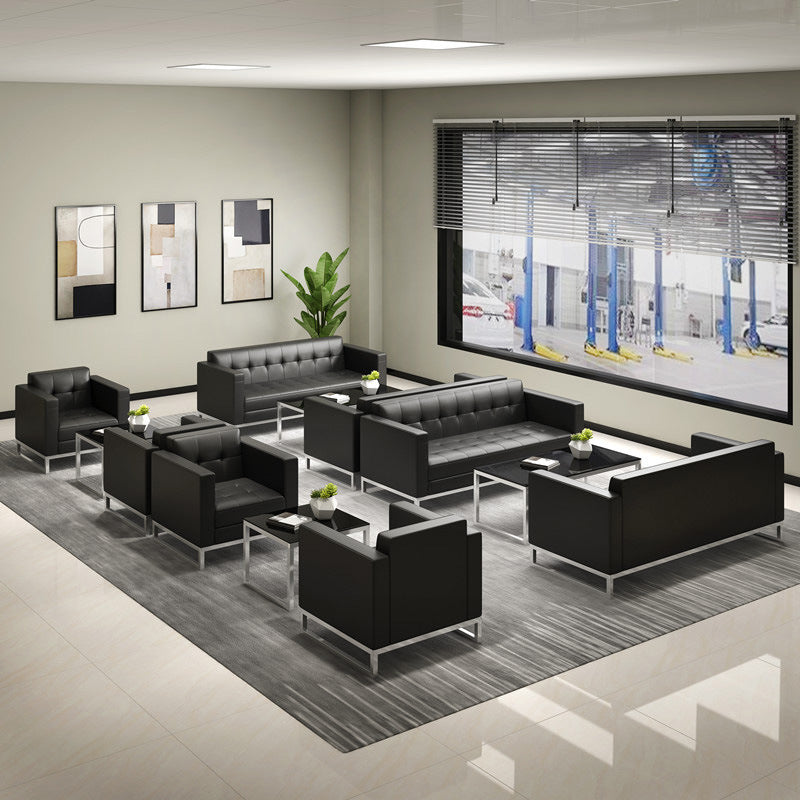 Minimalist sofa and coffee table set for living room, genuine leather sofa for 4s store reception area, single leather armchair sofa combination