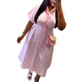 European and american cross-border women's clothing: african plus size  summer new fashion turn-down collar short sleeve striped shirt dress for women