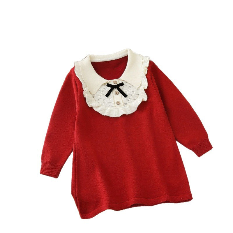 fall/winter new collection: stylish and chic knitted sweater dress for little girls - preppy style