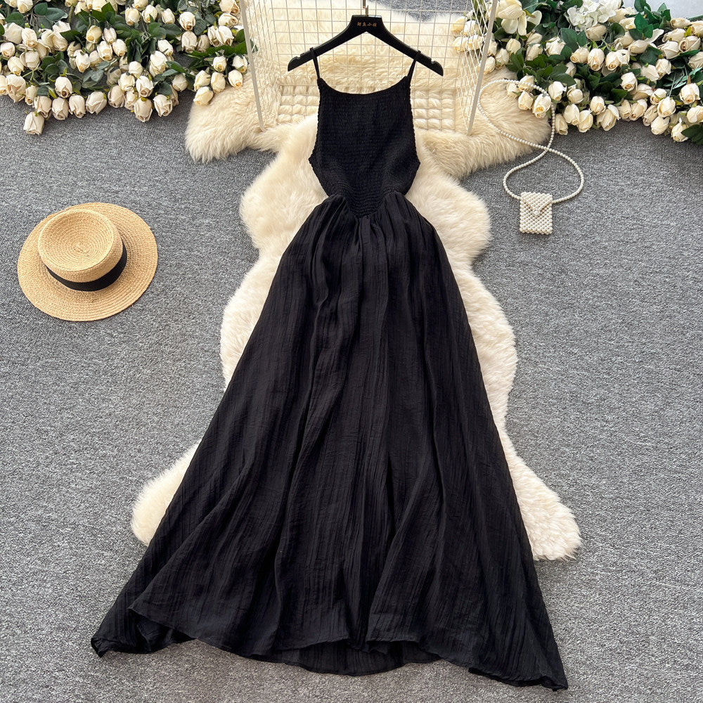 French riviera style yellow slip dress - women's spring  high-waisted, slimming, ethereal, flowy a-line maxi dress for summer