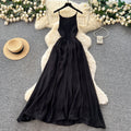French riviera style yellow slip dress - women's spring  high-waisted, slimming, ethereal, flowy a-line maxi dress for summer