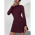 Women's autumn/winter fashionable elegant minimalist long sleeve cinched waist short dress - perfect for dates/work/everyday wear