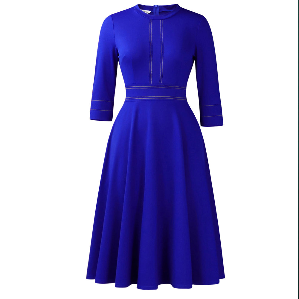 C8655  cross-border e-commerce  new women's fashionable and elegant round neck three-quarter sleeve dress