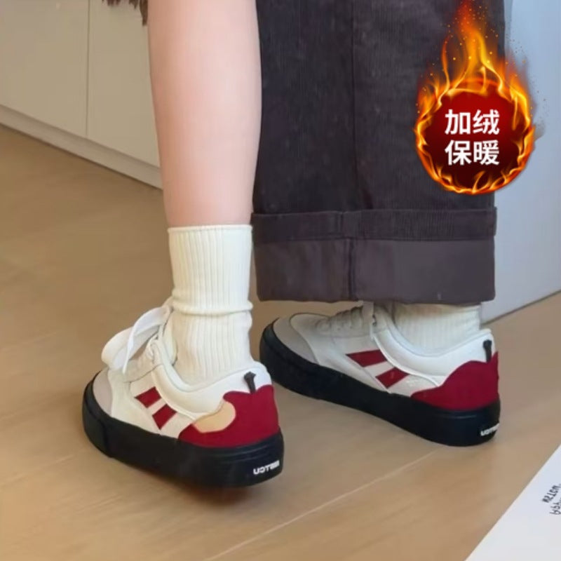 Thick soleplaid sneakers for women all year roundcasualeasiest for matchsoft soletie backniche style round toe sports casualwhite shoes