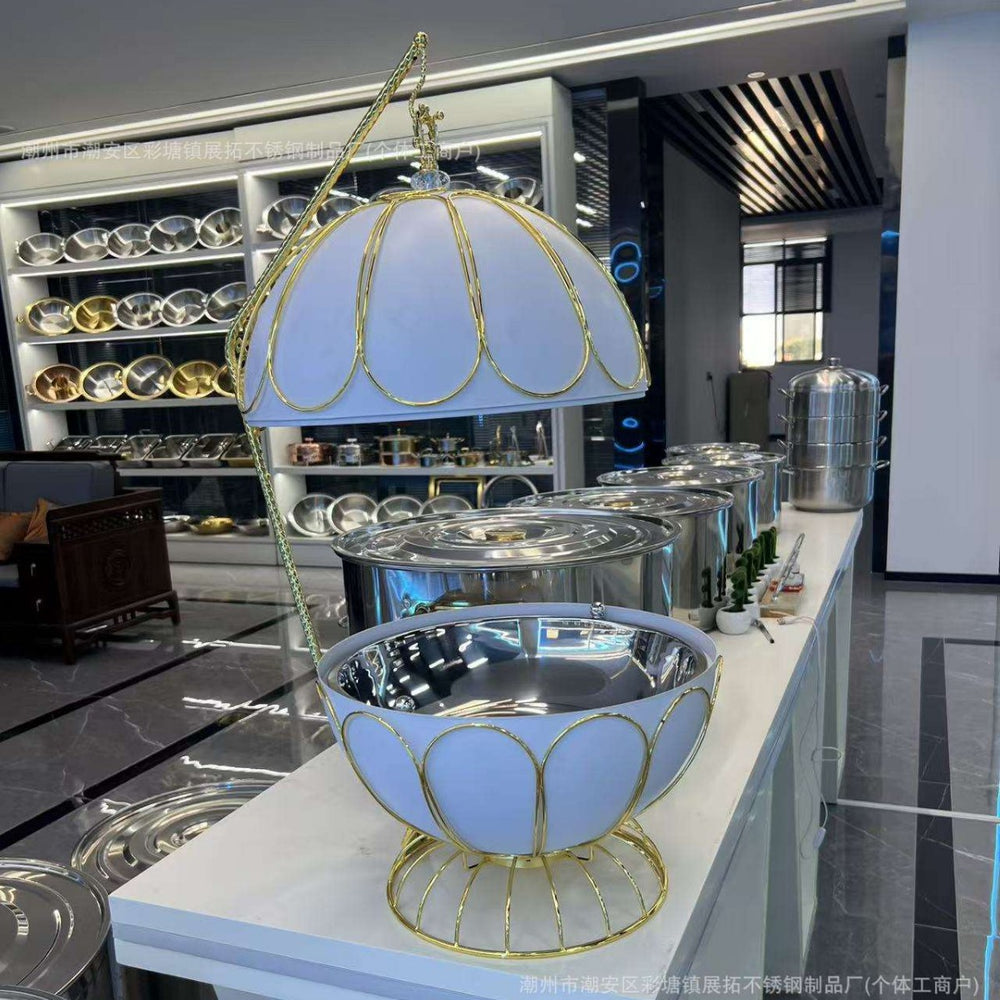 White stainless steel globe buffet warmer - creative hanging lid buffet stove - hotel hot pot warmer