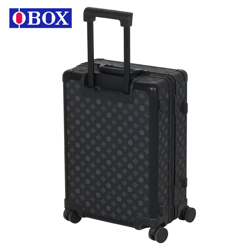 Retro metal leather suitcase 20 inches high-end leather aluminum alloy suitcase metal frame silent universal wheel