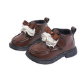 Vancahao girls' double-layer cotton black leather shoes,  winter new collection, kids' fashion lace-trimmed princess shoes