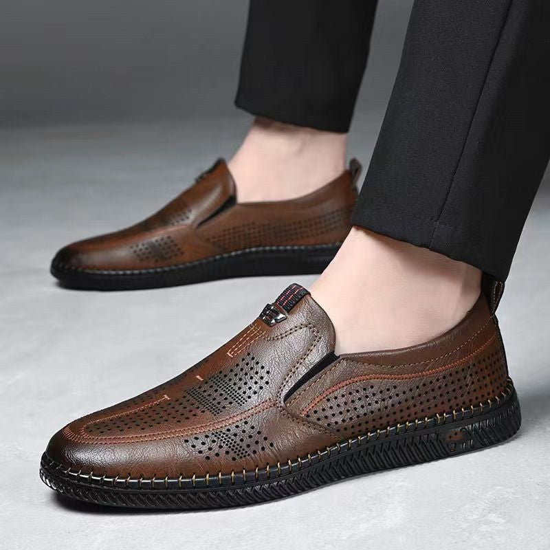 New arrival business hole cool leather shoes men's casual wedding groom british sandals summer breathable youth pointed toe men's shoes