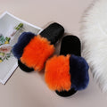 European and american style 2024 autumn/winter plus size color block thickened flat slippers, celebrity-inspired fuzzy slippers for women
