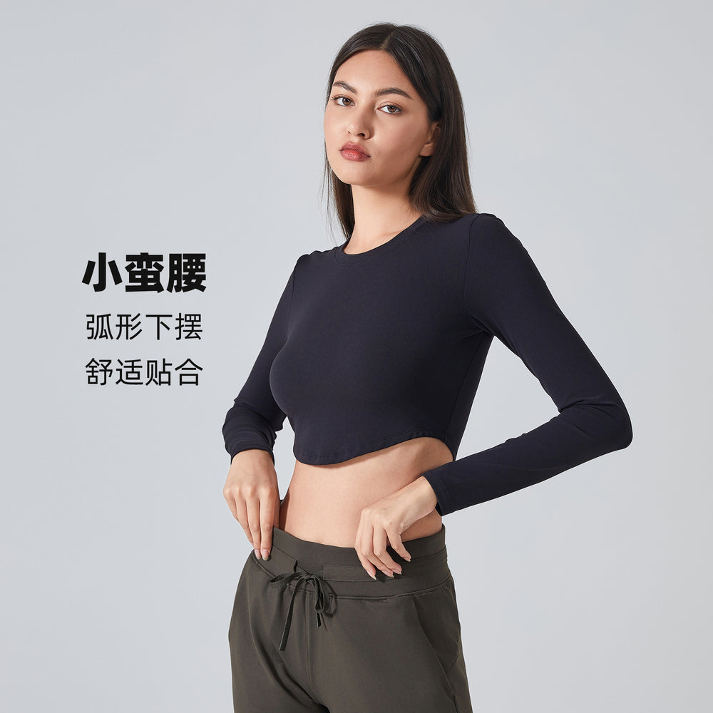 New women's yoga top: skin-friendly, barely-there feel, breathable fitness top, cropped, slim-fit, long-sleeve activewear (daw193)