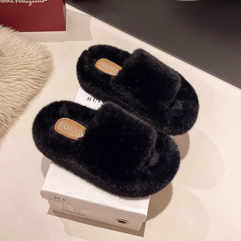 Fairy style furry slippers for women outwearnew arrivalfall and winterpopularfashioneasiest for matchplaid home casual one-line cotton slippers