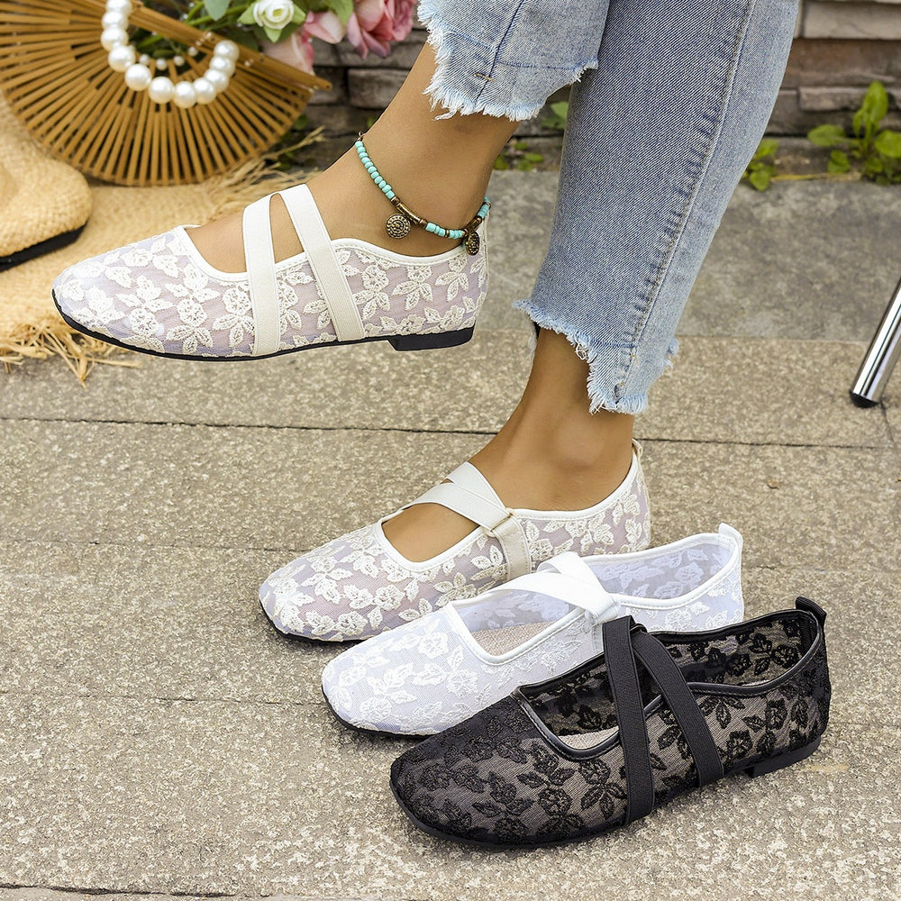 Wholesale women's plus size lace mary janes: summer new arrivals - mesh, slip-on flats