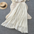 French chic v-neck lace embroidered top & high-waisted pleated skirt two-piece set - elegant & slimming summer outfit