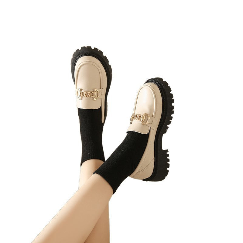 Plus size women's british style leather loafers -  spring/summer chunky sole slip-ons - minimalist fashion trend