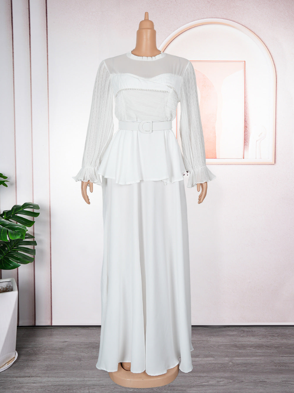 African plus-size women's fashion: european and american style ruffle trim, pleated long sleeve dress - perfect for  & cross-border e-commerce