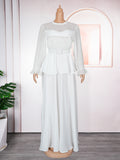 African plus-size women's fashion: european and american style ruffle trim, pleated long sleeve dress - perfect for  & cross-border e-commerce