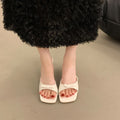 French high-heeled slippers for women, 2025 new summer collection, square toe stiletto heel thong sandals with bow detail, versatile and chic