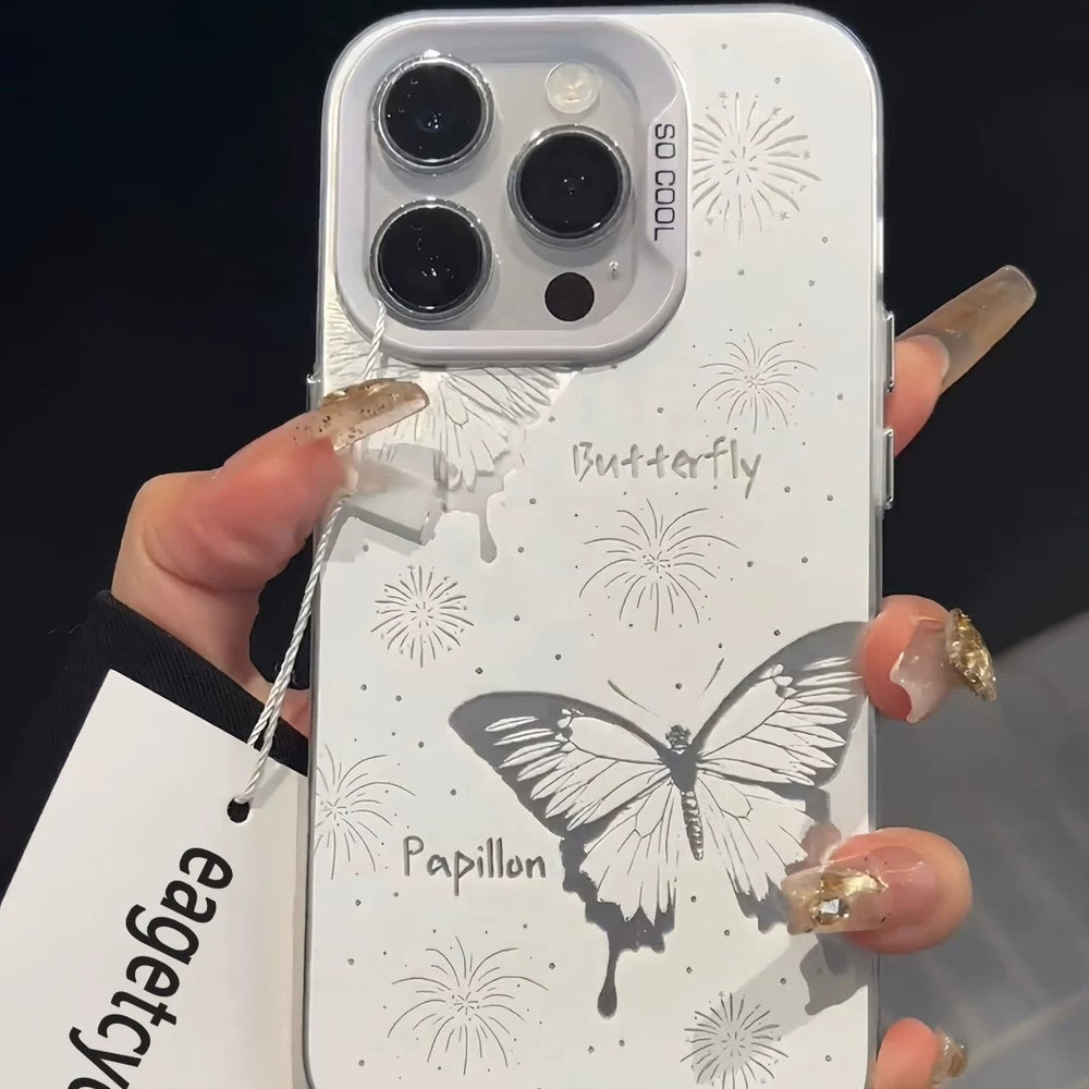 Suitable for apple 18 mobile phone case sketch butterfly fireworks english hand-painted literary atmosphere iphone17 protective cover
