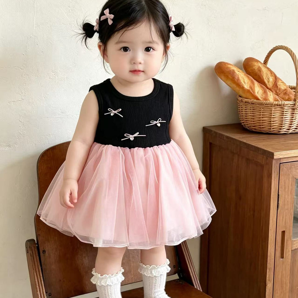 Girls' ballet tank dress summer : french sweet style sleeveless puffy princess dress with mesh overlay
