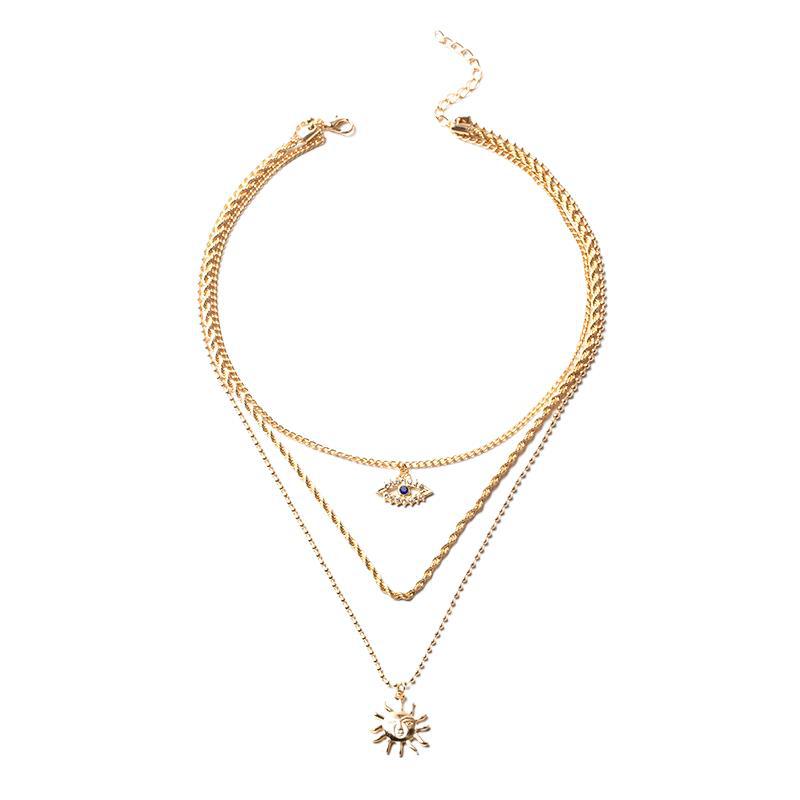 Wholesale devil's eye necklace - cross-border alloy jewelry, unique sun pendant, women's multi-layer necklace, trendy ins style accessories