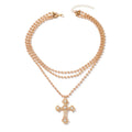 Wholesale hollow cross necklace - european & american cross-border retro, light luxury, high-end, diamond-studded, unique round bead chain accessories