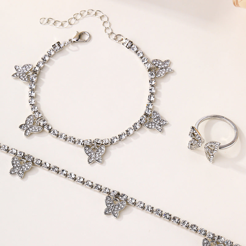 Wholesale diamond-studded open ring - european & american cross-border fashion jewelry, butterfly ring, versatile minimalist handpiece for women