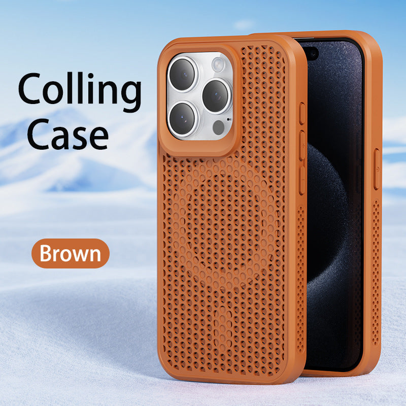 Suitable for apple 17promax mobile phone case iphone15pro breathable cooling magnetic case 11 honeycomb cooling