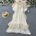 Vacation style stereo flower embroiderdress female summerv neck light mature style waist slimming look fairy draped long skirt