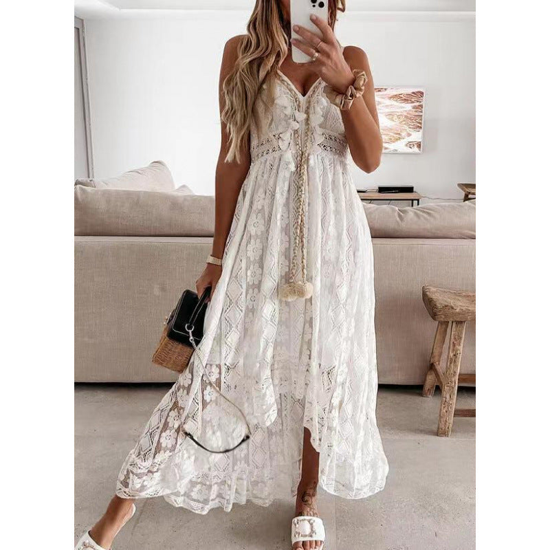 summer new european and american style lace camisole maxi dress - solid color