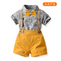 European and american style boys' outfit set: short-sleeve printed shirt, overalls, bow tie - beach-themed cross-border children's wear wholesale