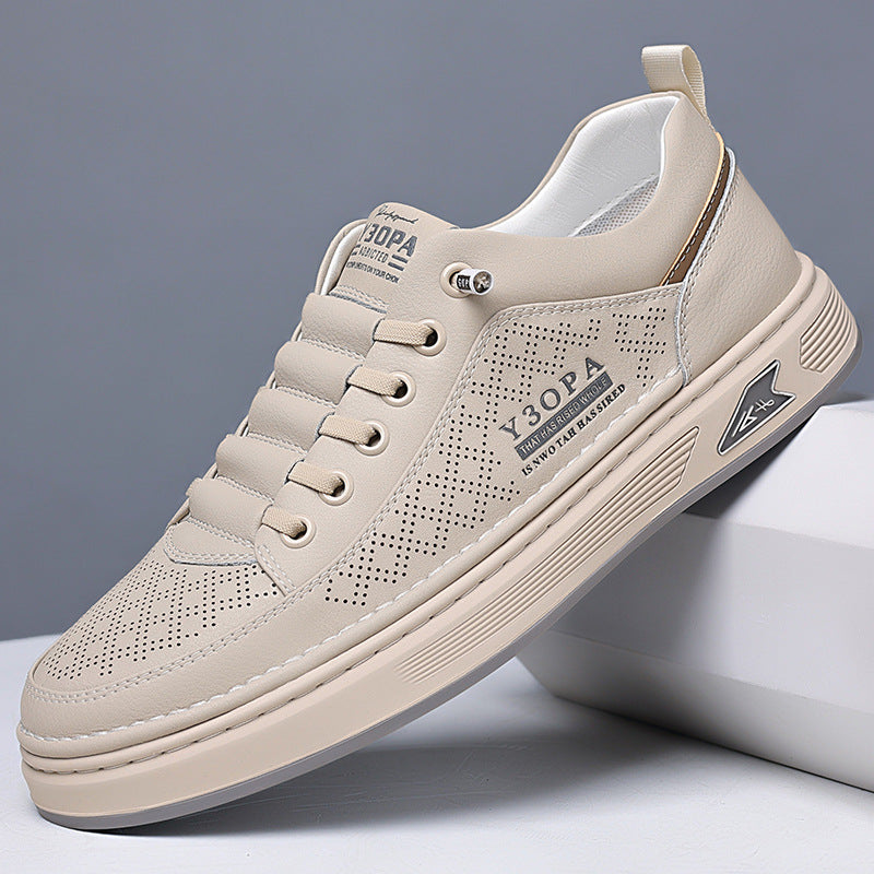Men's white sneakers - spring/summer breathable & versatile casual shoes for young men - soft sole, hollow-out, anti-slip