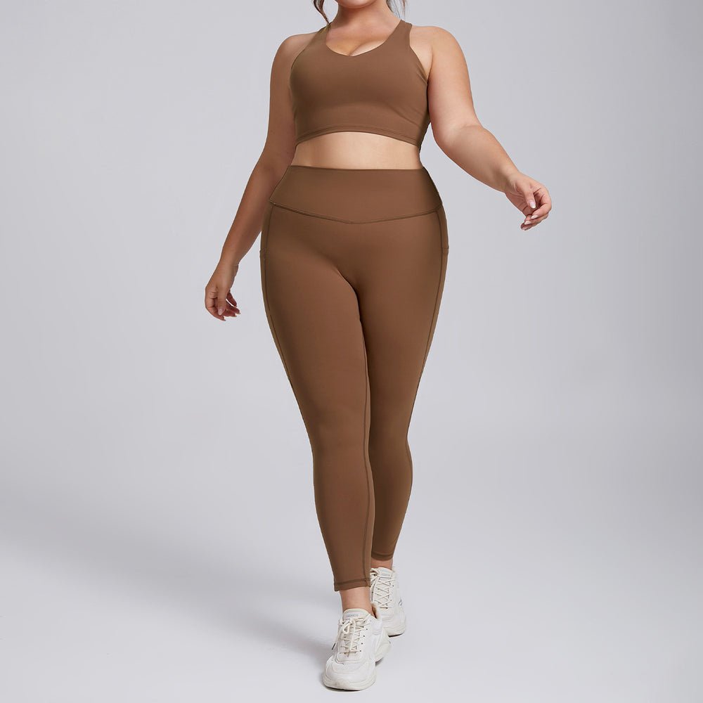 European and american autumn/winter new plus size yoga outfit set for women - high waist, pocketed, tight-fitting activewear set - factory customization available