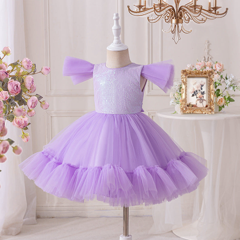 European and american style baby girl's christening dress, first birthday outfit, kids' tutu cake flower mesh full month princess dress