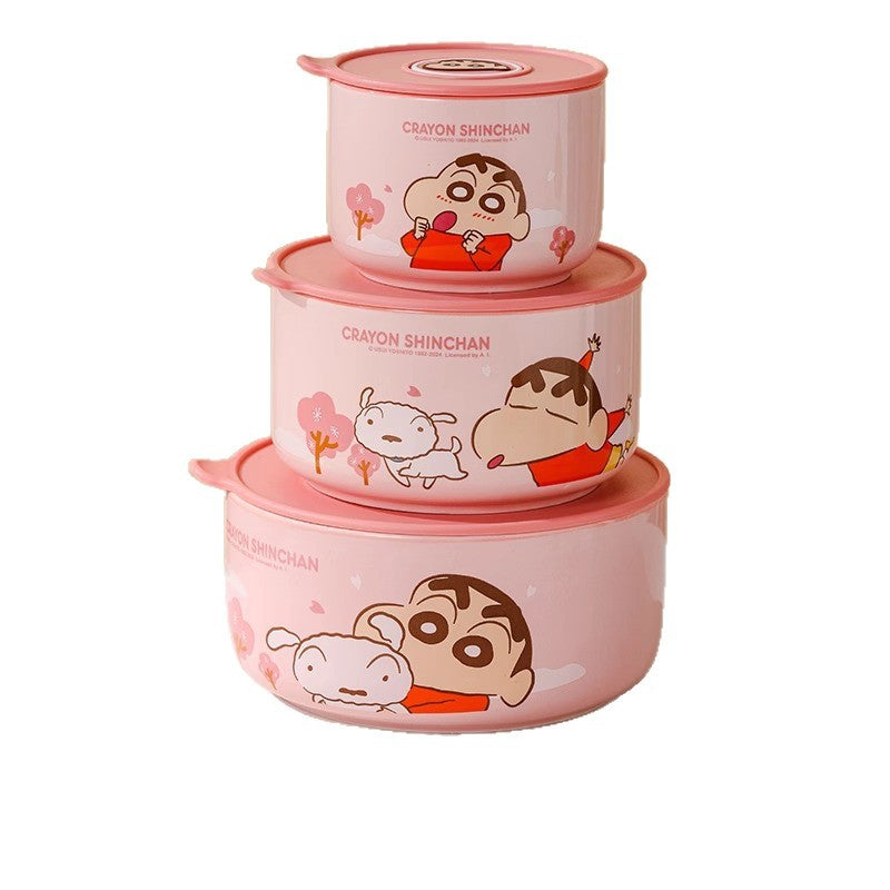 Crayon Xiaoxin Ceramic Instant Noodle Bowl Office worker bento bowl with lid Sealed bowl can enter microwave oven lunch box Rice bowl