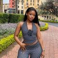 European and american cross-border women's fashion  autumn new sleeveless v-neck halter backless top and leggings casual two-piece set