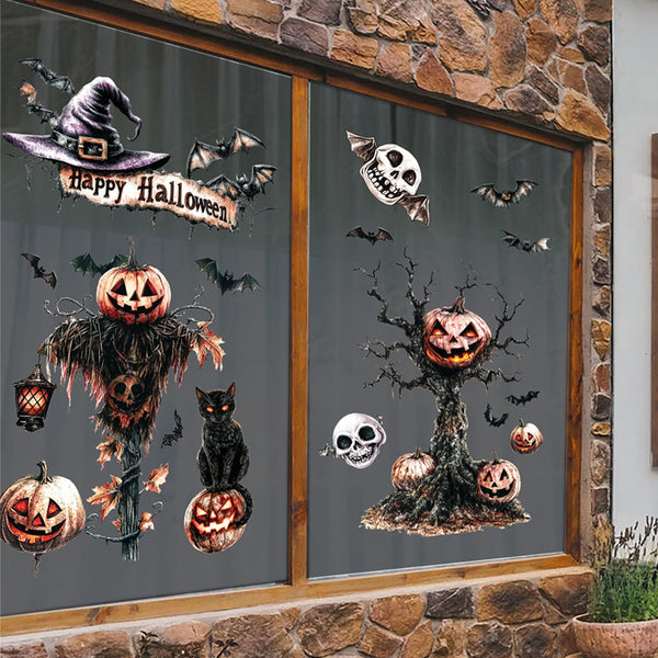 New Halloween horror pumpkin theme home decoration static window sticker horror party scene shopping mall window sticker