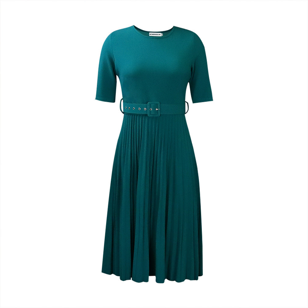 D3292 cross-border new european and american  round neck midi pleated skirt plus size african cross-border african dress
