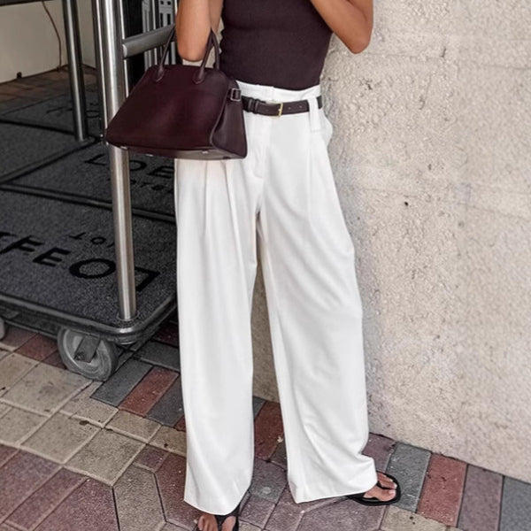 European and American simple and fashionable white casual wide-leg pants women's 2025 autumn commuting thin drape pants  women's clothing