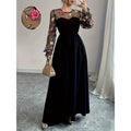 code new arrival  women's original elegant fashion round neck mesh patchwork dress