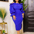 D3169 european and american style women's new autumn  off-the-shoulder long sleeve elegant slim-fit plus size export dress