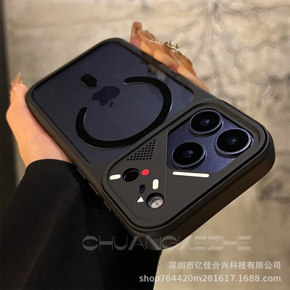Creative asymmetrical lens compatible iphone 17 pro max phone case, high-transparency magnetic apple 16 protective cover, 15