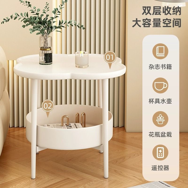 Cream style side table movable bedroom bedside table storage rack for home living room round table creative coffee table sofa side cabinet