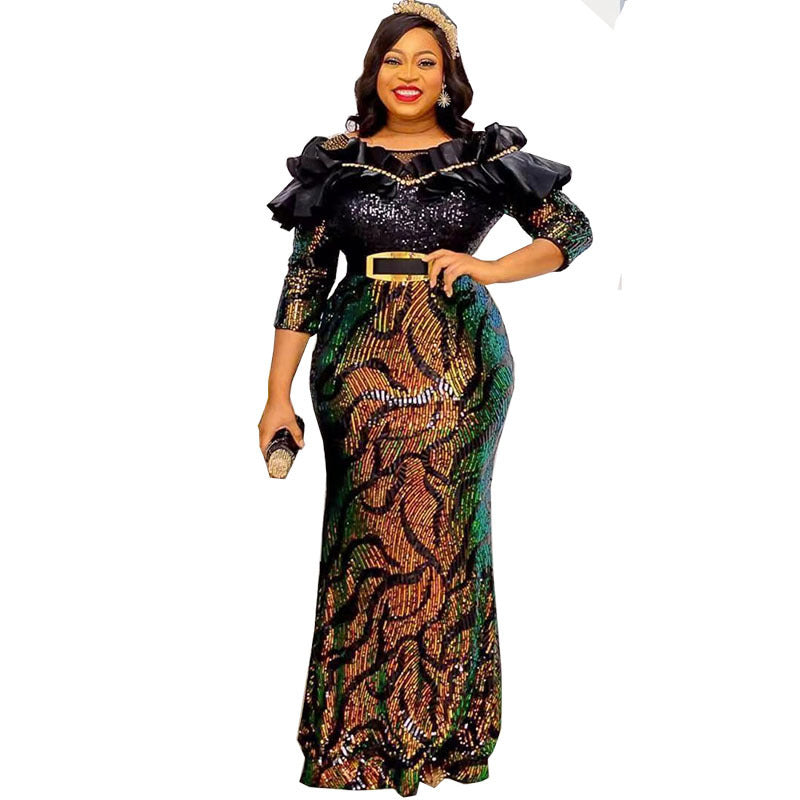 supply of african export women's clothing sequinembroider long skirt silm mermaid dress evening dress performance costume