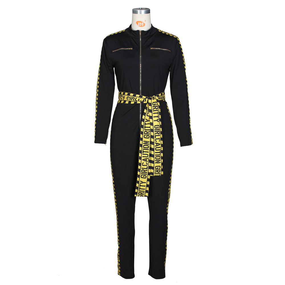e-commerce source factory, independent station hot-selling european and american women's clothing, sexy letter print striped patchwork jumpsuit