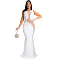 X5580   nightclub style sexy rhinestone mesh see-through sleeveless backless maxi dress for women