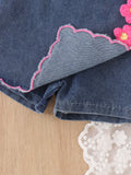 Kids clothing cross-border fashion children's clothing new arrival kids pink collar colorful vest + blue shorts