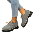 autumnew arrival cross-border plus size medium heel square heel flats women's k-style round toe tie backexport loafers women's flats