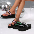 K-styleexportplus sizecolorful bright diamond thick sole slippers women's beach wedge heel flip-flops slippers slippers