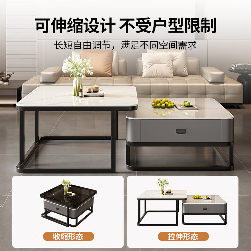 New nordic rock slab solid wood coffee table, modern minimalist marble coffee table for living room, small apartment italian style square side table